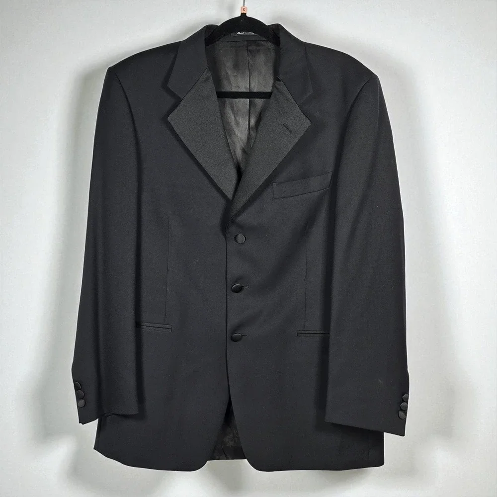 Vito Rufolo Wool Tuxedo Blazer Jacket Men 40 Black Formal Occasion Made in Italy
